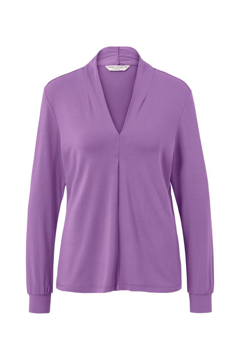 Tchibo Women V-Neck Long Sleeve Plain Top, Purple  - Image 2