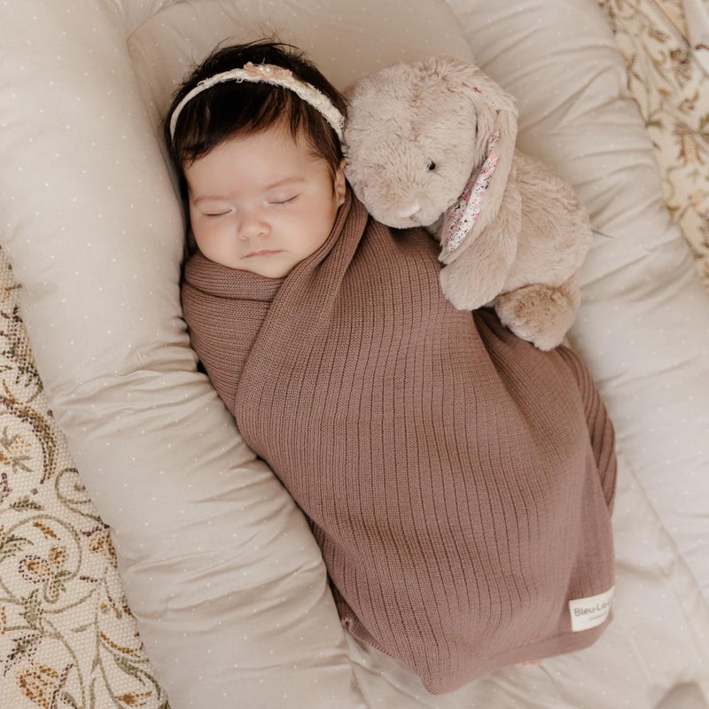 Bleu La La 100% Organic Cotton Baby Blanket â€“ Luxury Stretch Ribbed Knit, Breathable Swaddle Quilt Blanket for Newborns (Ribbed - Milk Chocolate) - Image 2