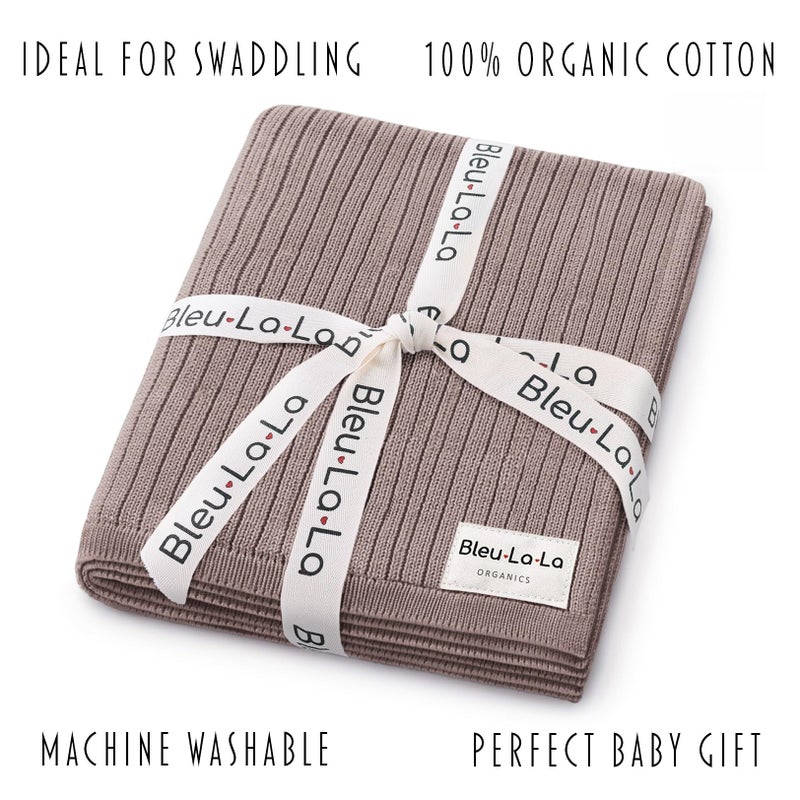 Bleu La La 100% Organic Cotton Baby Blanket â€“ Luxury Stretch Ribbed Knit, Breathable Swaddle Quilt Blanket for Newborns (Ribbed - Milk Chocolate) - Image 3