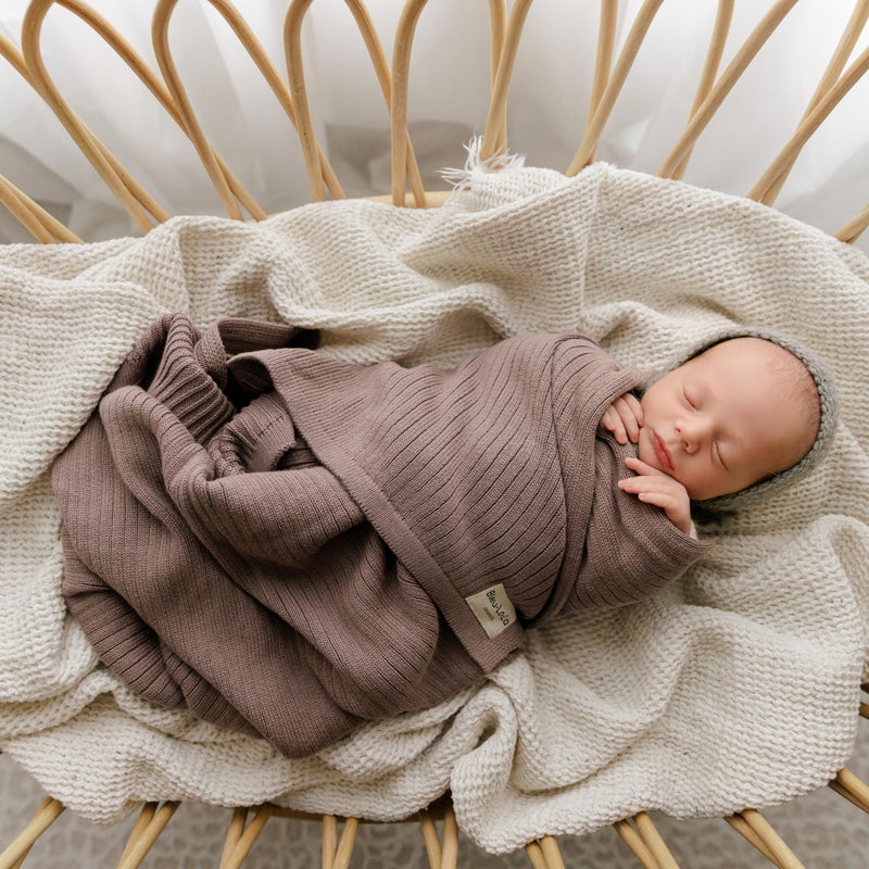 Bleu La La 100% Organic Cotton Baby Blanket â€“ Luxury Stretch Ribbed Knit, Breathable Swaddle Quilt Blanket for Newborns (Ribbed - Milk Chocolate) - Image 4