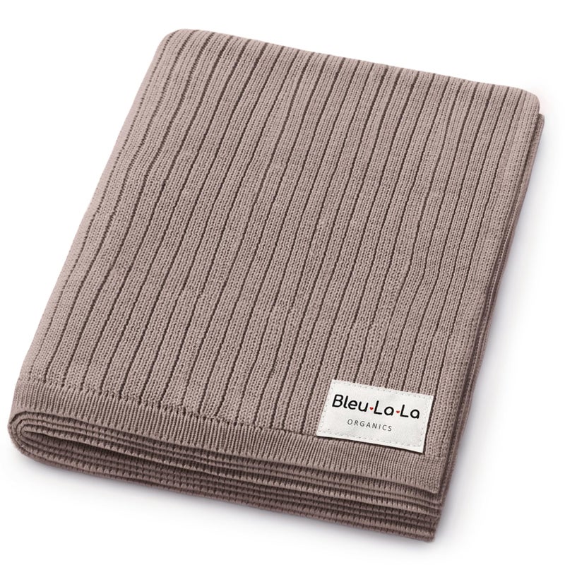 Bleu La La 100% Organic Cotton Baby Blanket â€“ Luxury Stretch Ribbed Knit, Breathable Swaddle Quilt Blanket for Newborns (Ribbed - Milk Chocolate) - Image 1