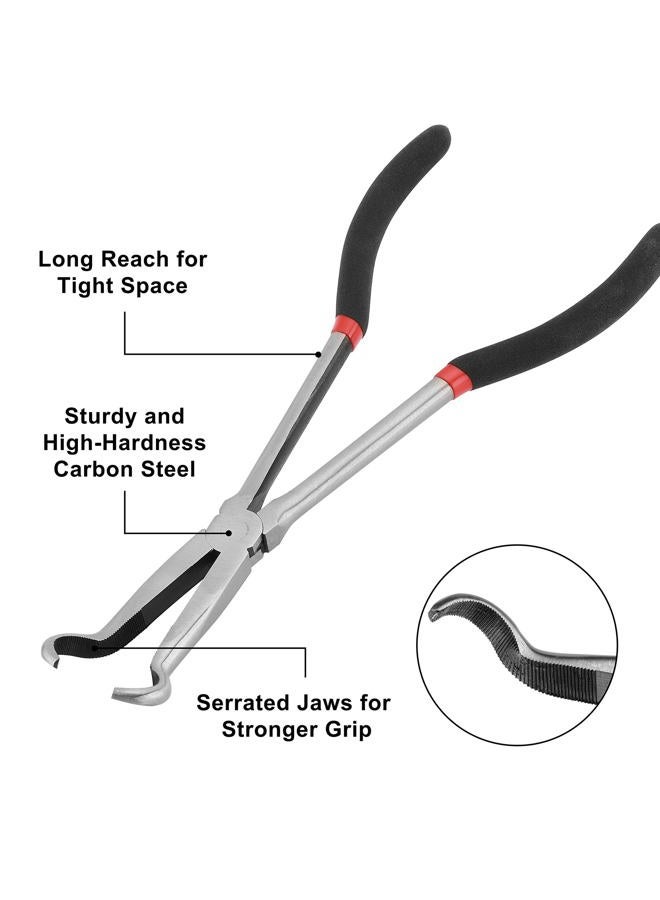 Mayouko 3PCS 11" Long Reach Hose Grip Pliers Set, 5/16 Inch, 1/2 Inch, 3/4 Inch Ring Nose Hose Gripper Pliers Kit, Carbon Steel Offset Spark Plug Boot Removal Pliers for Narrow Space - Image 4