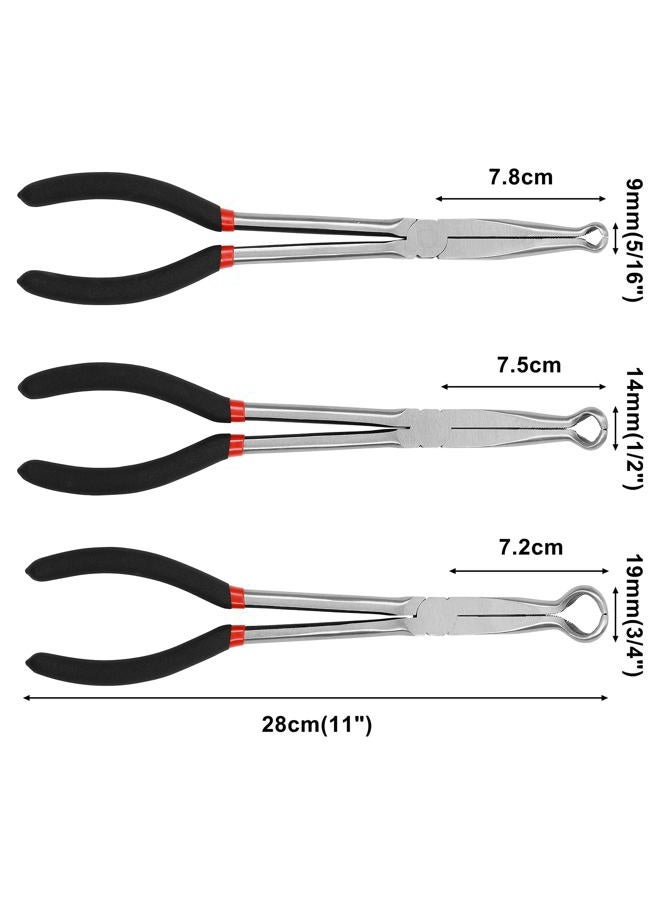 Mayouko 3PCS 11" Long Reach Hose Grip Pliers Set, 5/16 Inch, 1/2 Inch, 3/4 Inch Ring Nose Hose Gripper Pliers Kit, Carbon Steel Offset Spark Plug Boot Removal Pliers for Narrow Space - Image 2