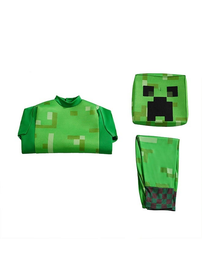 Minecraft kids coscostume Creeper Stage Game Show Costume mask + top + pants three-piece set A gift for Minecraft fans  - Image 1