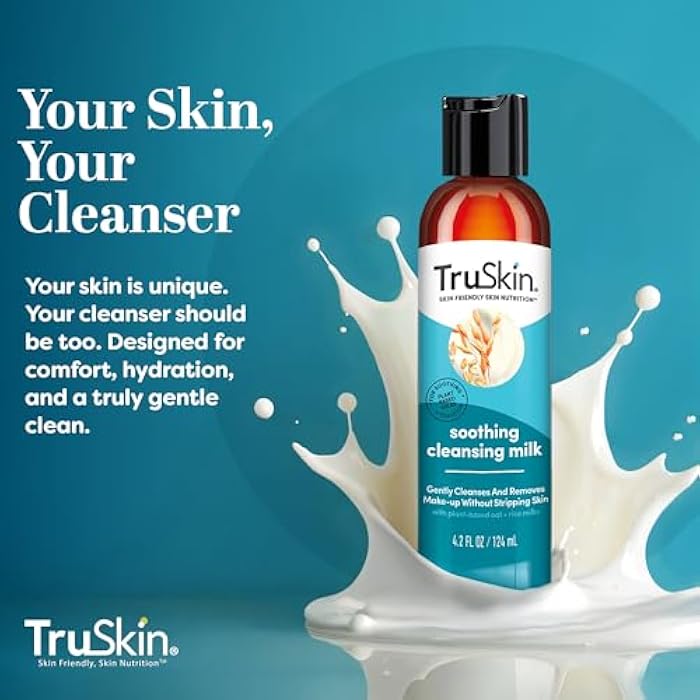 TruSkin Soothing Cleansing Milk - Gentle Facial Cleanser with Rice & Oat Milk, Hyaluronic Acid - Removes Make-Up Without Stripping Sensitive Skin - Image 5