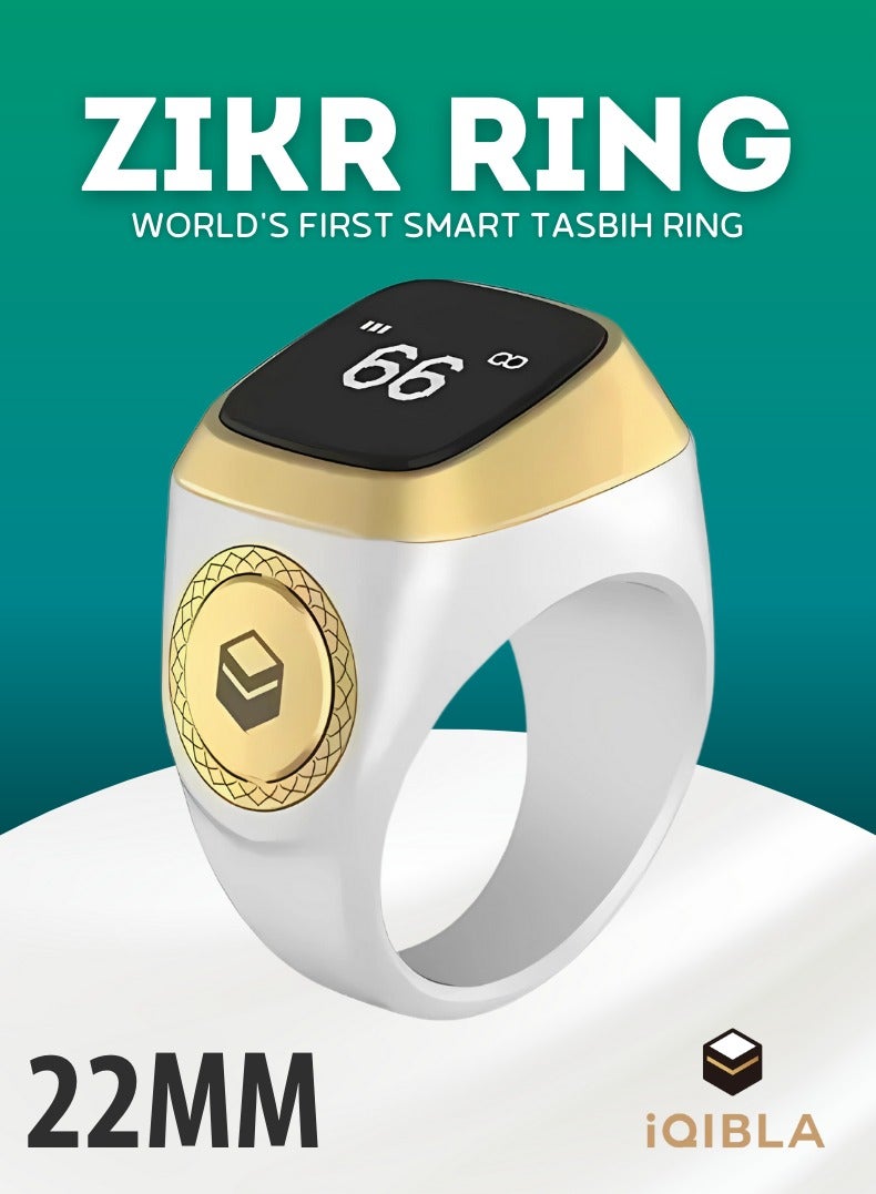 iQIBLA Smart Zikr Ring | Lite | 22 MM Prayer Counter, Tasbih Counter & Muslim Prayer Time Reminder | Waterproof Wearable Technology | White