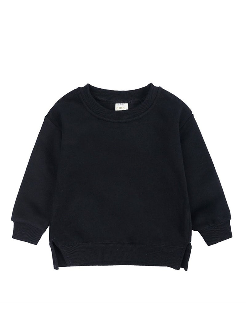 KIDS TALES تي شيرت بأكمام طويلة بلون موحد للأطفال باللون الأسود