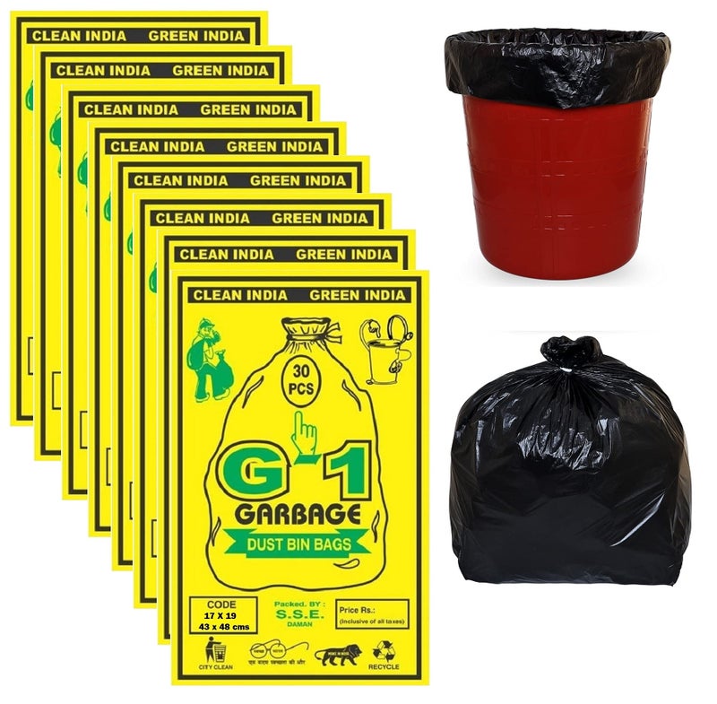 G1 G 1 Garbage Bags | Dustbin Bags | Small Size | 17X19 Inches | 30 Pack | Pack of 8 | Black | For Wet and Dry Waste For Home Kitchen Washroom | - Image 1