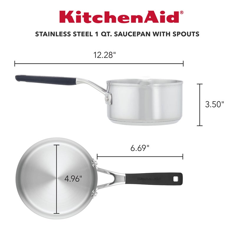 KitchenAid Saucepan with Pour Spouts, 1 Quart, Brushed Stainless Steel, 71018 - Image 2