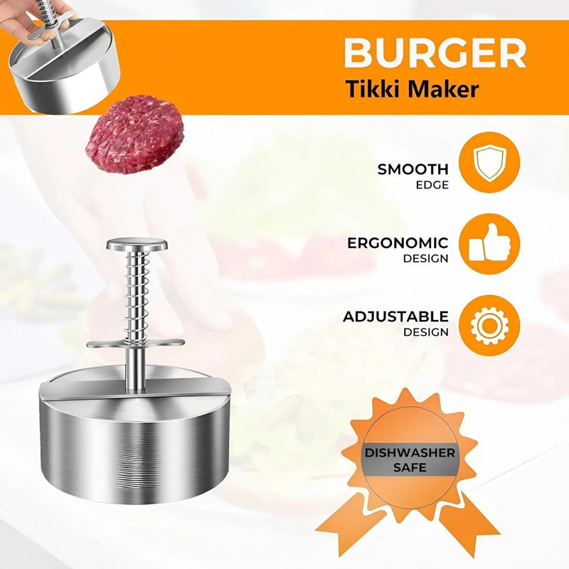 Gladnes Gladnes Stainless Steel Adjustable Burger Patty Maker NonStick Hamburger Press for Homemade Burgers BBQ Meat Cutlets More Easy to Use Clean Kitchen Tool  - Image 2