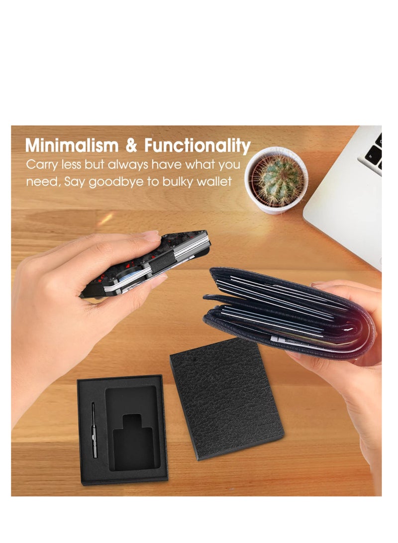 Zikra Money Clip for Men, Minimalist Slim Wallet, RFID Blocking for Private Safety, Leather Carbon Fiber Wallet with Gift Box, Aluminum Metal Credit Card Holder, Gifts for Men - Image 2