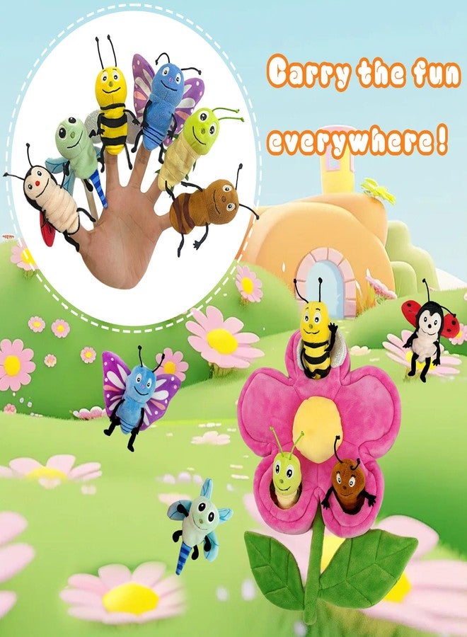 JUSTQUNSEEN 6pcs Insect Finger Puppets Bringing a Flowers House, Novelty Animals Toys Puppet for Kids, Storytelling Role-Playing Plush Finger Puppets Gifts for Boys and Girls - Image 3