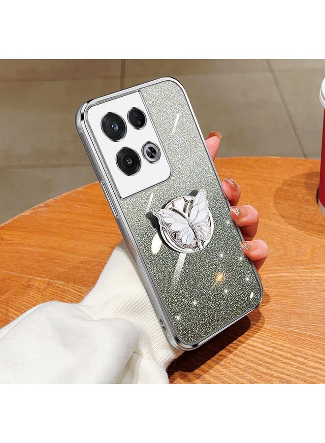 S-TOP Case For OPPO Reno8 Pro Plated Gradient Glitter Butterfly Holder TPU Phone Case - Image 1