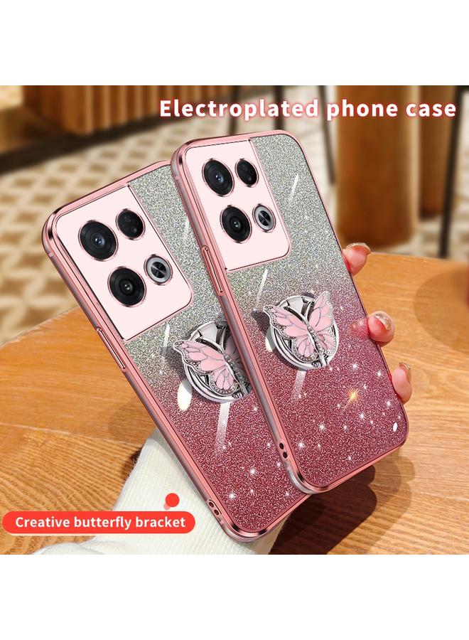 S-TOP Case For OPPO Reno8 Pro Plated Gradient Glitter Butterfly Holder TPU Phone Case - Image 3