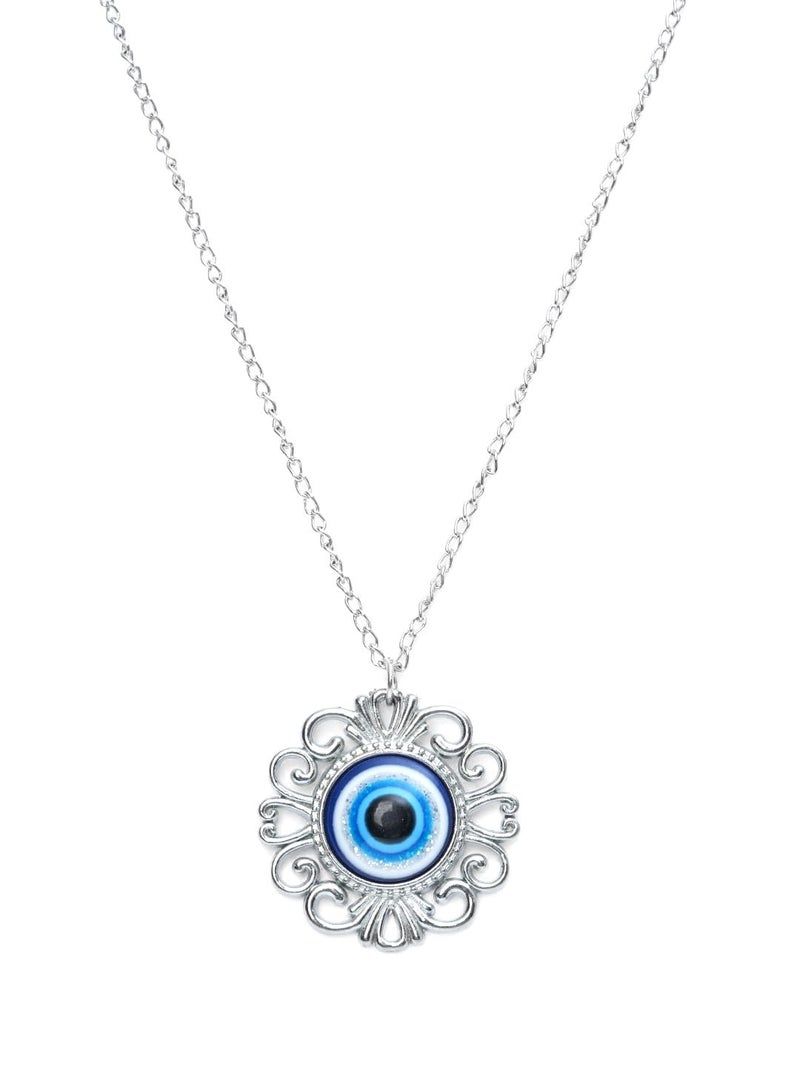 STYOLLO Oxidised Silver Metal Evil Eye Protector Necklace Pendant Set For Women & Girls Stylish | Women's Necklaces Silver Fashion Jewellery Sets | Fancy Girls' Chains & Necklace- Set of 1 - Image 2