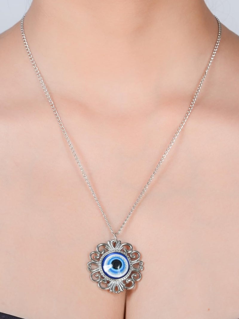 STYOLLO Oxidised Silver Metal Evil Eye Protector Necklace Pendant Set For Women & Girls Stylish | Women's Necklaces Silver Fashion Jewellery Sets | Fancy Girls' Chains & Necklace- Set of 1 - Image 4
