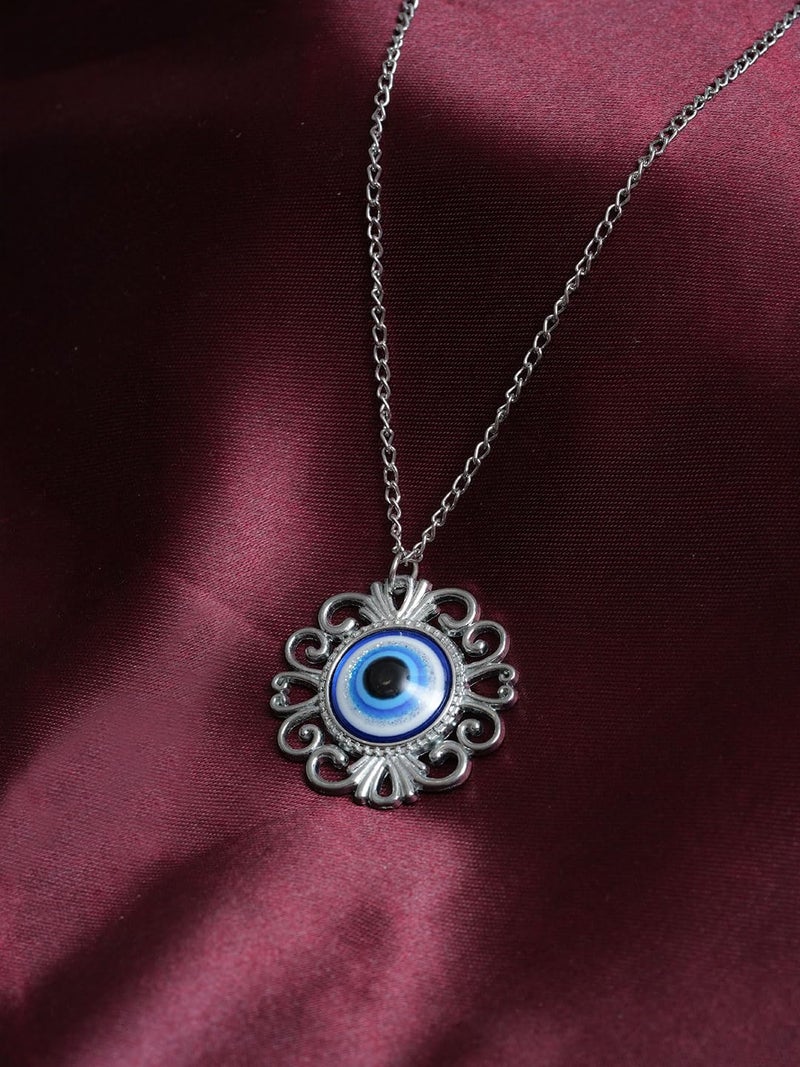 STYOLLO Oxidised Silver Metal Evil Eye Protector Necklace Pendant Set For Women & Girls Stylish | Women's Necklaces Silver Fashion Jewellery Sets | Fancy Girls' Chains & Necklace- Set of 1 - Image 3