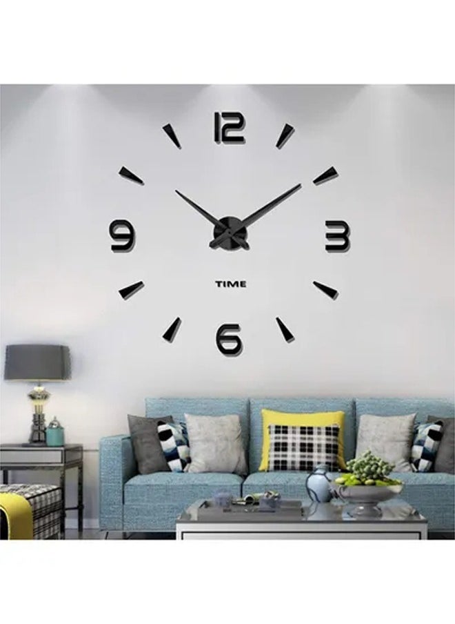 Arabest ساعة حائط ثلاثية الأبعاد مع ملصقات بأرقام مرآة أسود 39x39 بوصة  - Image 3