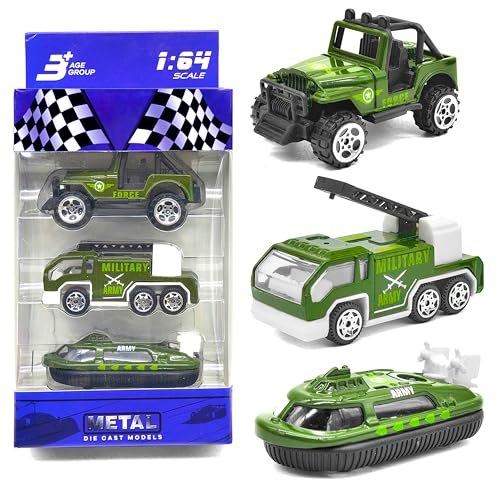 VGRASSP 1:64 Scale Mini Die Cast Alloy Metal Military Vehicle Toy Set for Kids - Free Wheels Pretend Play Army Toy Cars for Boys and Girls - Set of 3 - Image 1
