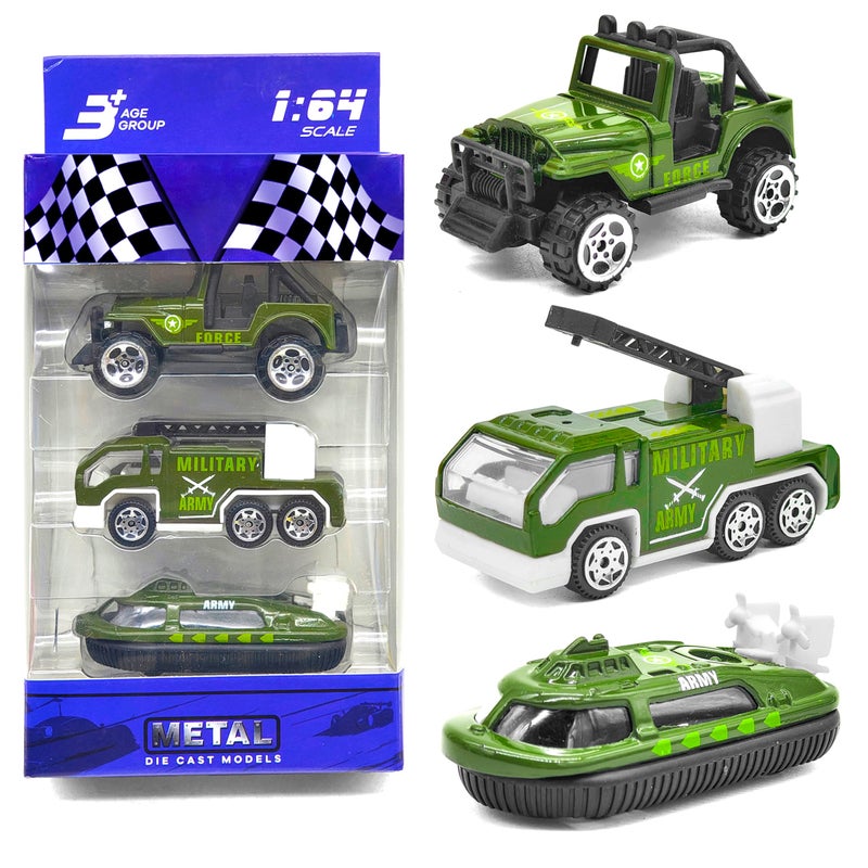 VGRASSP 1:64 Scale Mini Die Cast Alloy Metal Military Vehicle Toy Set for Kids - Free Wheels Pretend Play Army Toy Cars for Boys and Girls - Set of 3 - Image 4