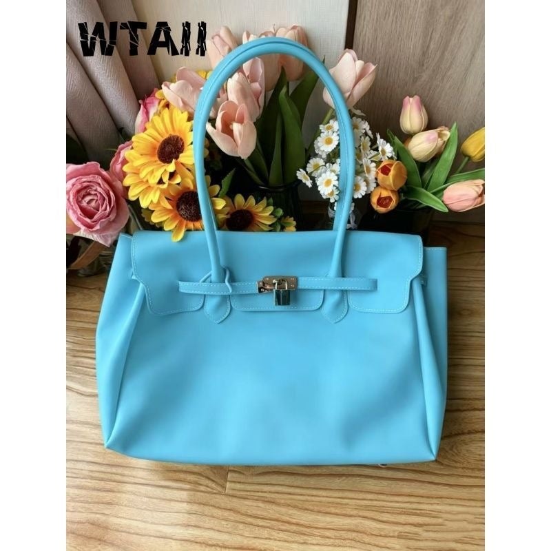 2026 New Transparent Jelly Kelly Shoulder Bag Lock Buckle Handle Large Capacity Versatile Tote for  Women