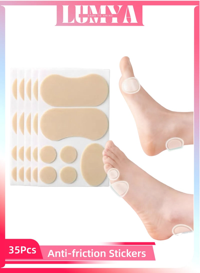 LUMYA 35Pcs Heel Anti-Wear Stickers for Foot Protection, Blister Prevention Tape for Sensitive Skin, Self-Adhesive Pads for Heels, Toes, and Shoes, Multipurpose Friction Relief Patches (5 Sheets) - Image 1