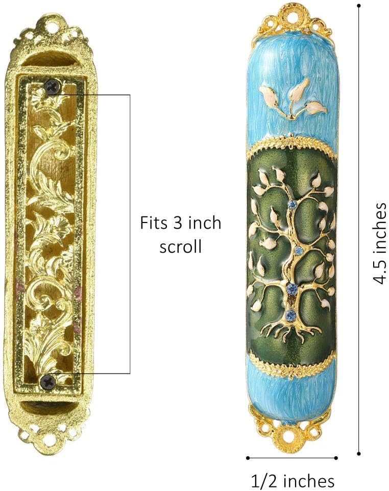 matashi Hand Painted Enamel Mezuzah Embellished with a Tree of Life Design with Gold Accents and Crystals by , (MTMZ221) - Image 5