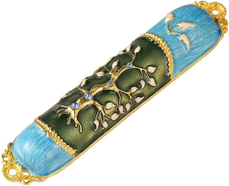 matashi Hand Painted Enamel Mezuzah Embellished with a Tree of Life Design with Gold Accents and Crystals by , (MTMZ221) - Image 2