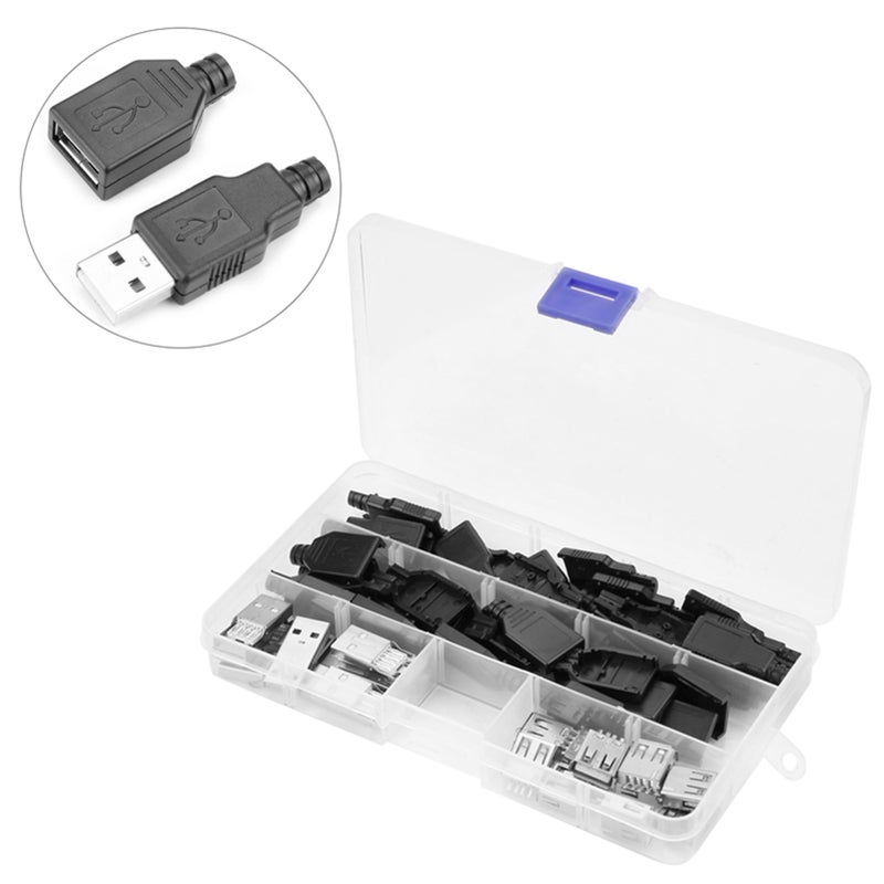20pcs/set Type A 2.0USB Connector 4 Pin Plug Socket Adapter With Black Plastic Shell - Image 4