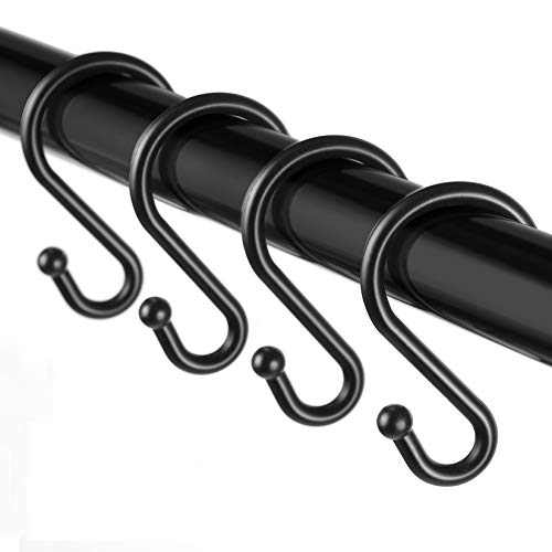 Metal Shower Curtain HooksSet of 12 RingsRust Resistant S Shaped Hooks Hangers for Kitchen Utensils Clothing Towels etc Black