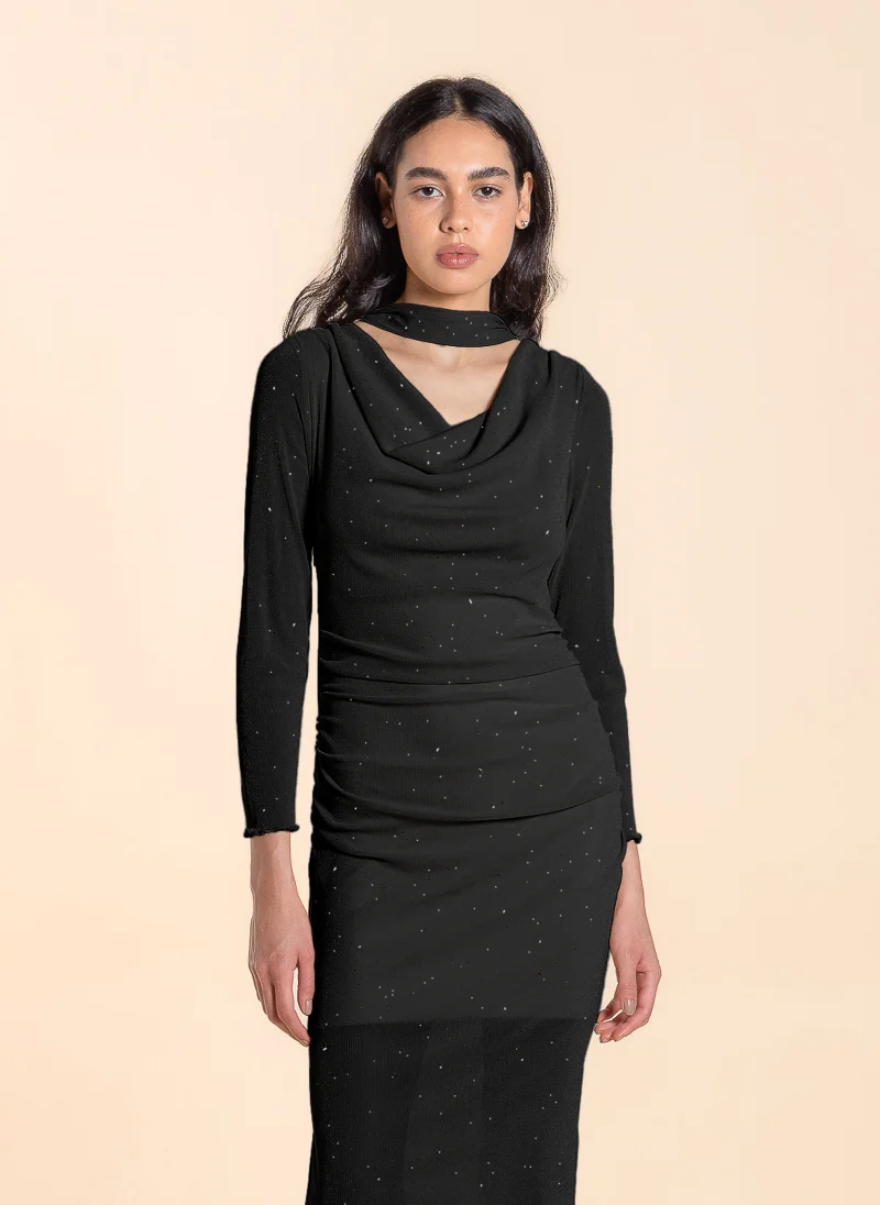 SHAPES DETAILED MESH MAXI DRESS
