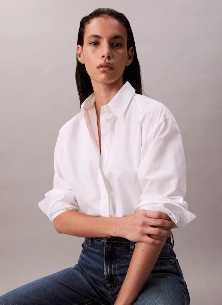 Calvin Klein Jeans Brilliant White Casual Cotton Cropped Shirt for Women | Best Price UAE