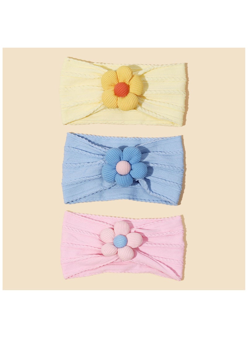 ILovhaprty 3 Pcs Baby Flower Headbands Pink Yellow Blue Baby Headbands Soft Hairbands Hair Accessories for Newborn Infant Toddler Kids Pink Yellow Blue - Image 1
