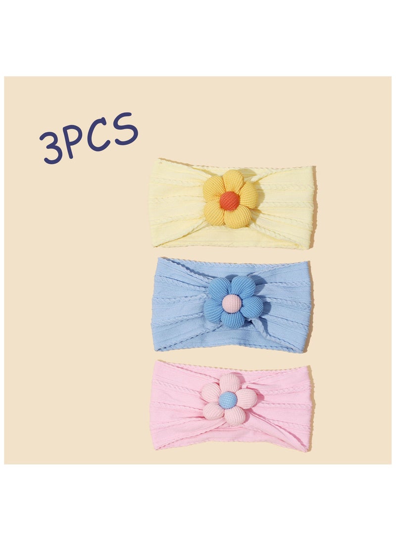 ILovhaprty 3 Pcs Baby Flower Headbands Pink Yellow Blue Baby Headbands Soft Hairbands Hair Accessories for Newborn Infant Toddler Kids Pink Yellow Blue - Image 2