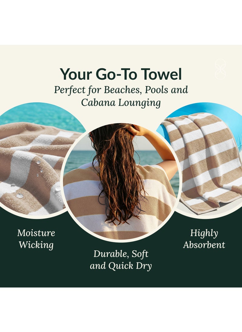 Cloud Scape Linen Cabana Stripe Beach Towel Set Pack of 2, Oversized Soft Cotton Towel, Perfect for Beach ,30x60, Beige  - Image 3