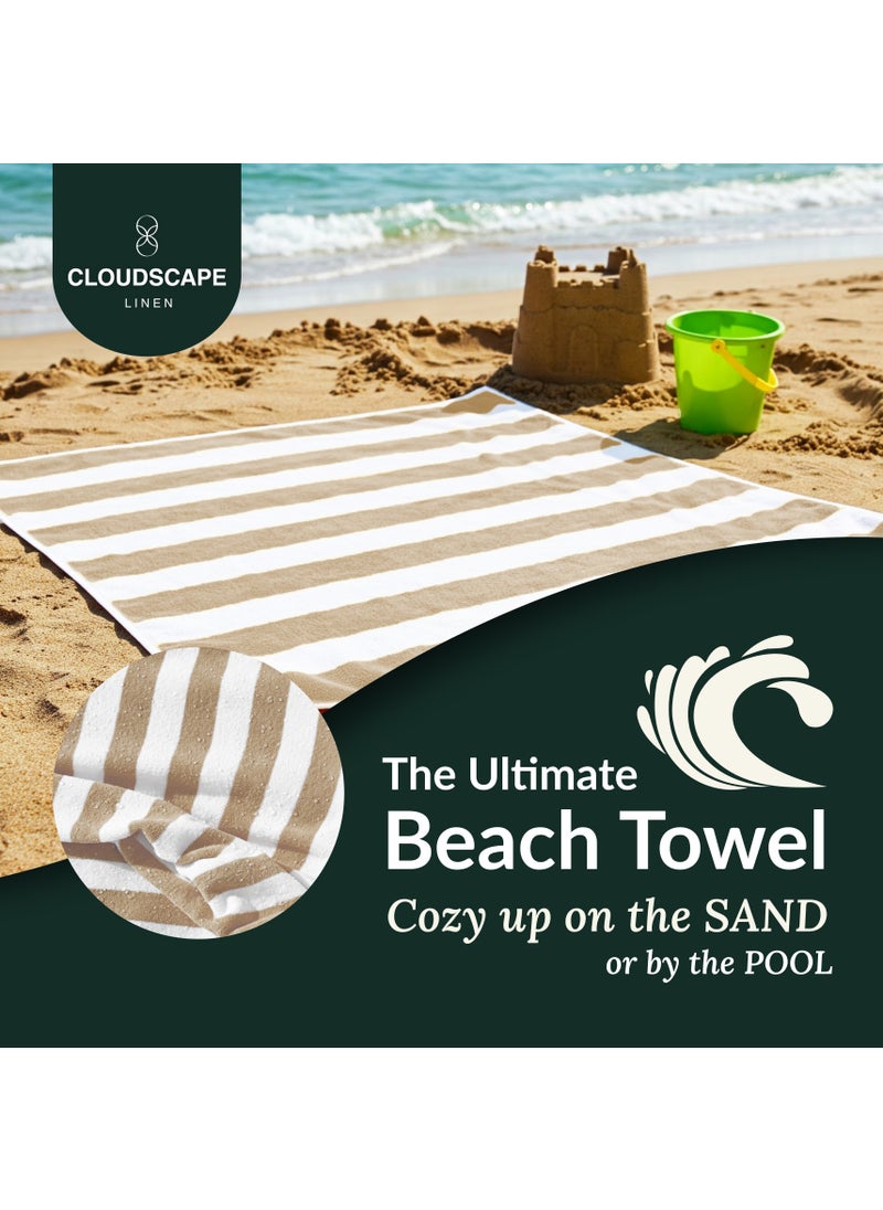 Cloud Scape Linen Cabana Stripe Beach Towel Set Pack of 2, Oversized Soft Cotton Towel, Perfect for Beach ,30x60, Beige  - Image 2