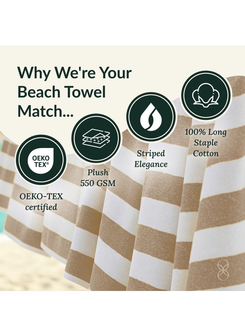 Cloud Scape Linen Cabana Stripe Beach Towel Set Pack of 2, Oversized Soft Cotton Towel, Perfect for Beach ,30x60, Beige  - Image 4