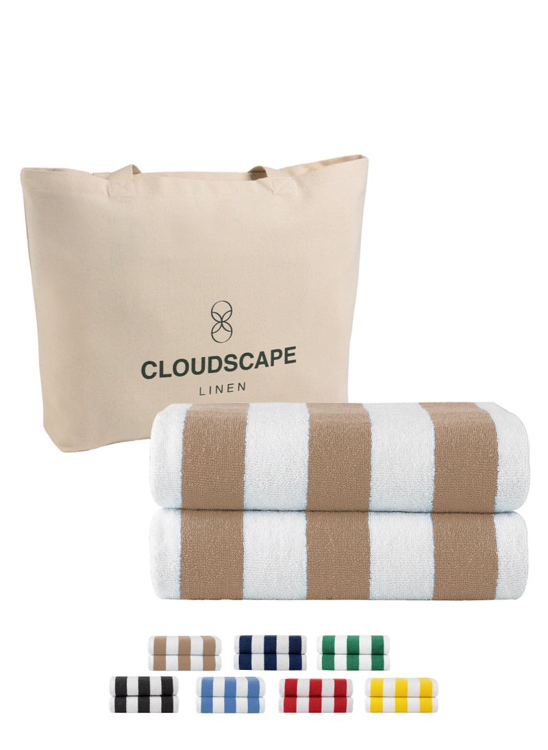 Cloud Scape Linen Cabana Stripe Beach Towel Set Pack of 2, Oversized Soft Cotton Towel, Perfect for Beach ,30x60, Beige  - Image 1