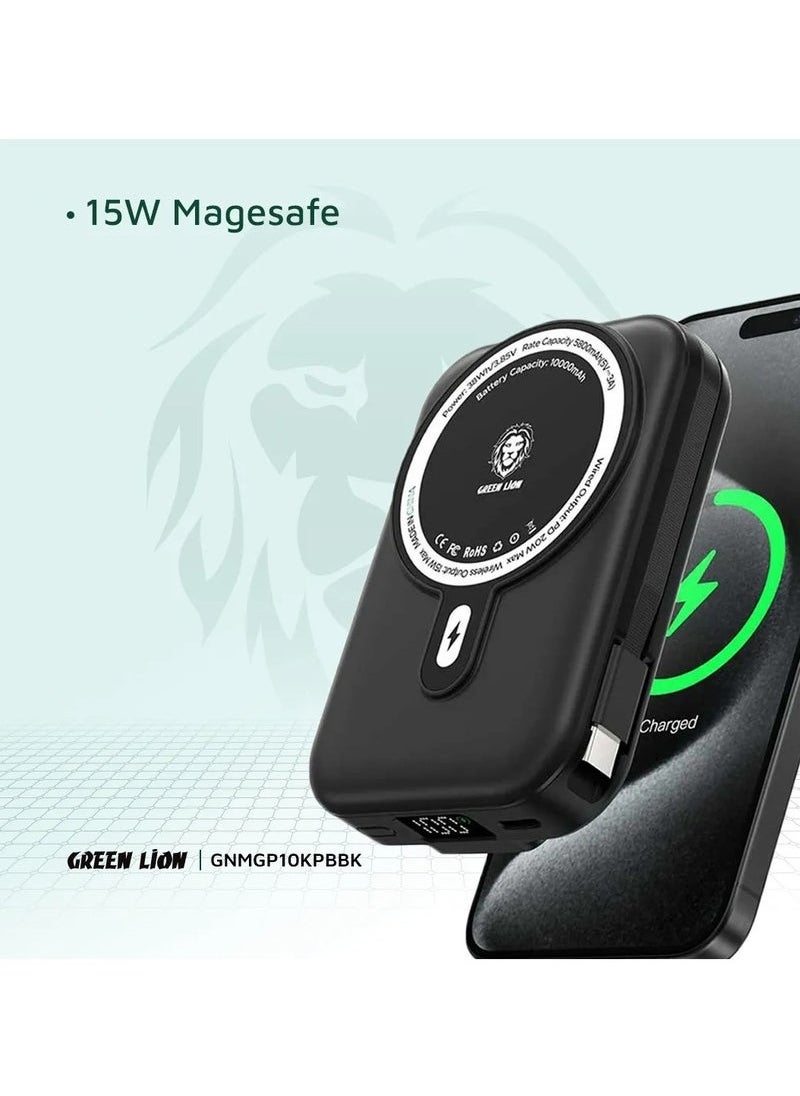 GreenLion - Monaco Magsafe Power Bank 10000mAh PD+QC 22.5W / Integrated Lightning Cable - Black - Image 1