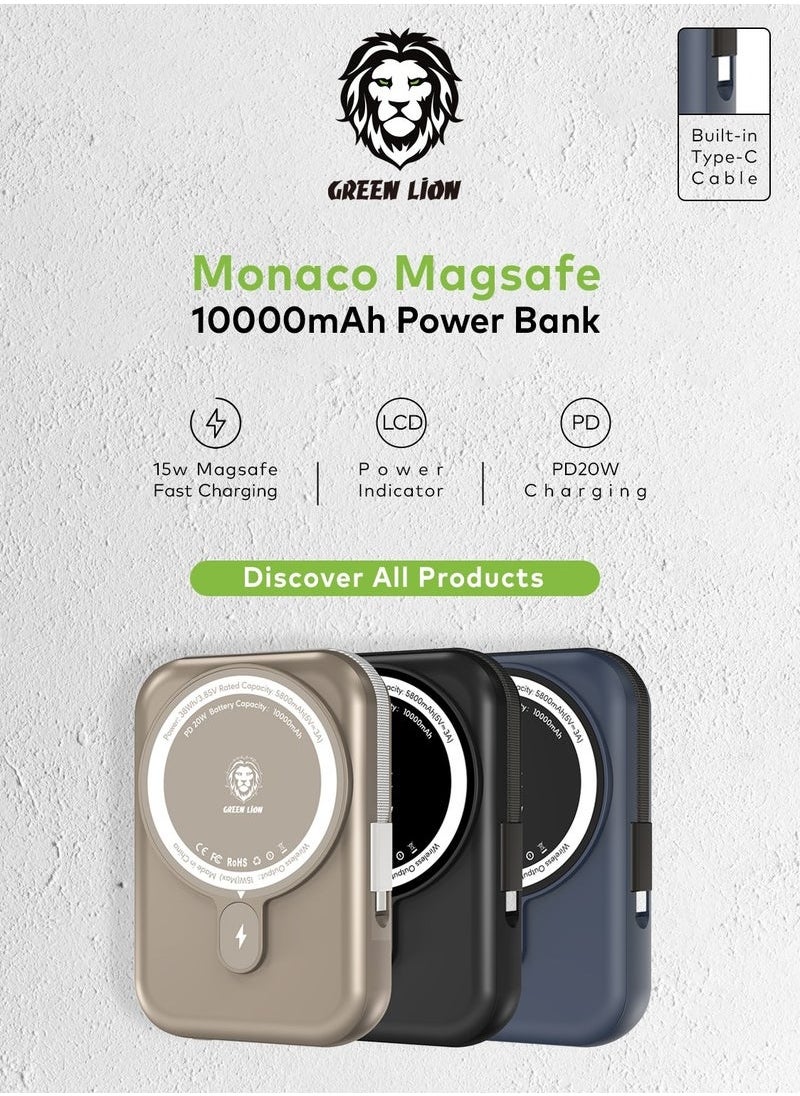 GreenLion - Monaco Magsafe Power Bank 10000mAh PD+QC 22.5W / Integrated Lightning Cable - Black - Image 1