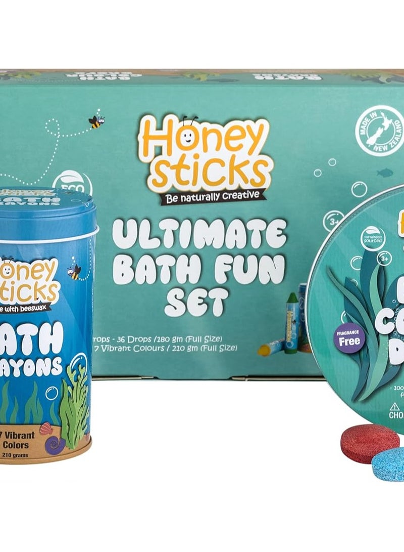 هوني ستيكس مجموعة متعة الاستحمام النهائية من هاني ستيكس - أقلام تلوين حمام غير سامة (7 عبوات) وأقراص ألوان الحمام (36 قطرة) لساعات من متعة حوض الاستحمام الإبداعية - طبيعية وغذائية... - Image 1