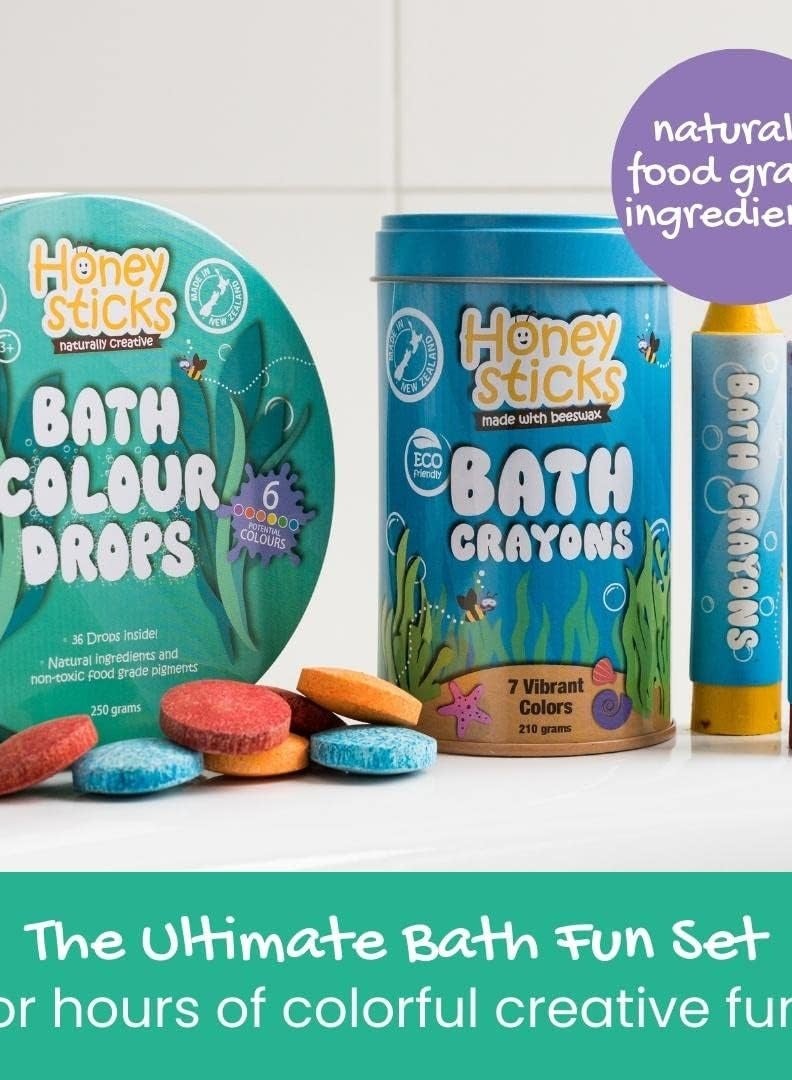 هوني ستيكس مجموعة متعة الاستحمام النهائية من هاني ستيكس - أقلام تلوين حمام غير سامة (7 عبوات) وأقراص ألوان الحمام (36 قطرة) لساعات من متعة حوض الاستحمام الإبداعية - طبيعية وغذائية... - Image 2