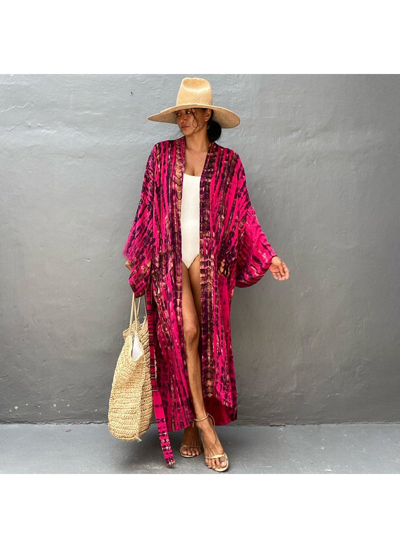 Generic New Bohemian Cotton Print Cardigan Bikini Cover-Up Rose (ZS1793-5) 