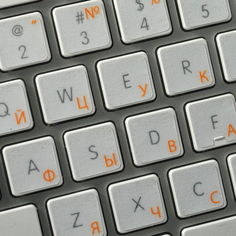 MAC Russian Cyrillic Keyboard Sticker with Orange Lettering ON Transparent Background for Desktop Laptop and Notebook