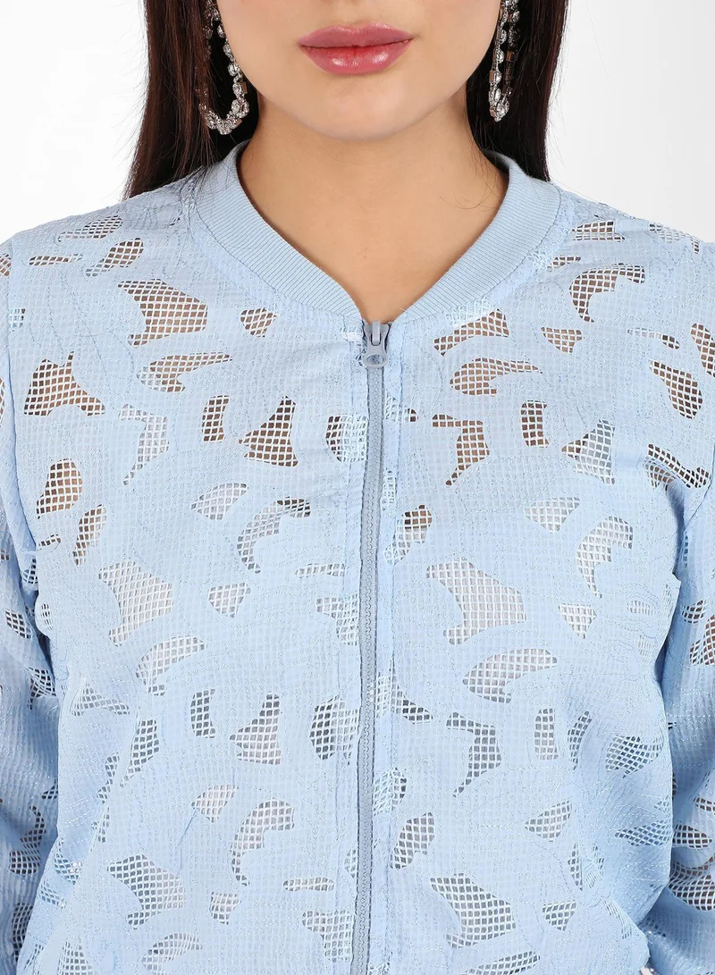 Pinacolada  Women's Sky Blue Self-Design Botanical Jacket for Women | Best Price UAE
