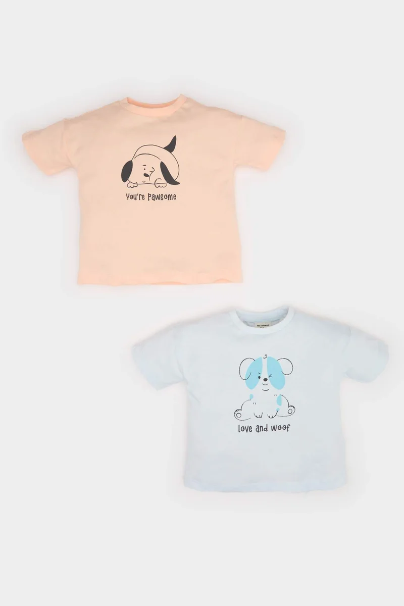 ديفاكتو Baby Boy Crew Neck Printed Cotton 2 Piece T-Shirt