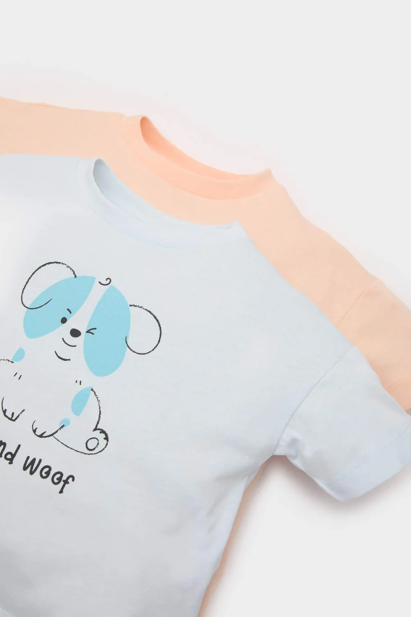 ديفاكتو Baby Boy Crew Neck Printed Cotton 2 Piece T-Shirt