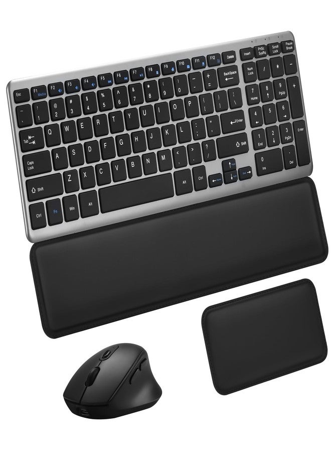 TPKKNGE Wireless Keyboard & Mouse Combo with Keyboard Magnetic Wrist Rest and Mouse Wrist Rest - Ergonomic Design for Typing Pain Relief, Desk Pads Support Hand and Arm, 2.4G Stable Connection,Adjustable DPI - Image 1