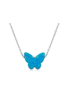 Fayrouz Jewellery Fayruz Jewelry Stainless Steel Blue Opal Chain Necklace 45cm Length, Blue Opal, for Women 18K White Gold Plated Steel Fashion Jewelry Necklace Chunky Jewelry for Girls and Women  - Image 1