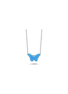 Fayrouz Jewellery Fayruz Jewelry Stainless Steel Blue Opal Chain Necklace 45cm Length, Blue Opal, for Women 18K White Gold Plated Steel Fashion Jewelry Necklace Chunky Jewelry for Girls and Women  - Image 2